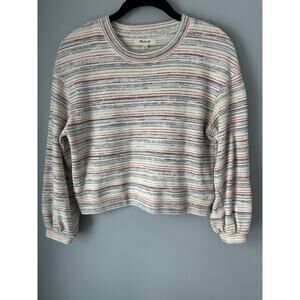 Madewell Bubble Sleeve Sweater Crop Crewneck Women XXS Rainbow Stripe